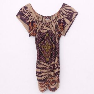 Y2K Body Central Ruched Mini Dress Purple Geometric Print Size Large